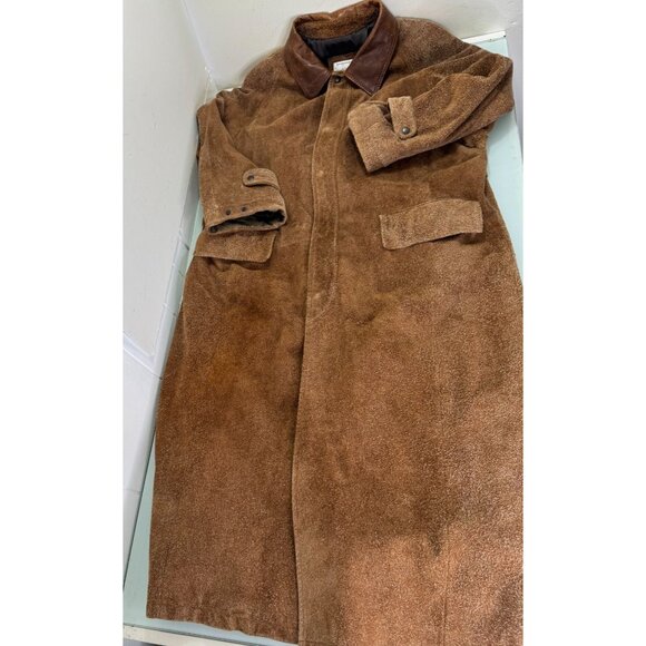 Vintage Lone Pine Leather Suede Long Coat Mens Size 42 Western Front Snap Camel - Picture 8 of 16